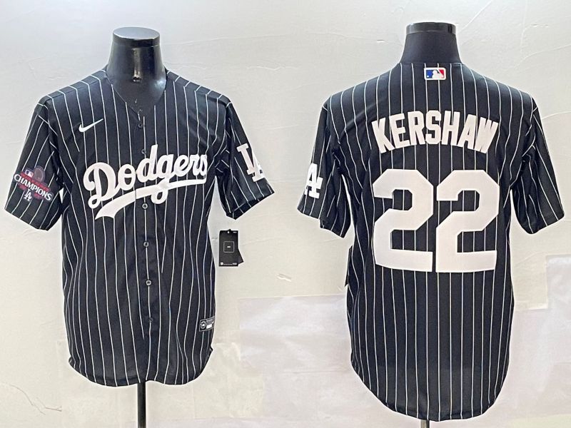 Men Los Angeles Dodgers #22 Kershaw Black Stripe Jointly Name 2025 Nike MLB Jersey style 2